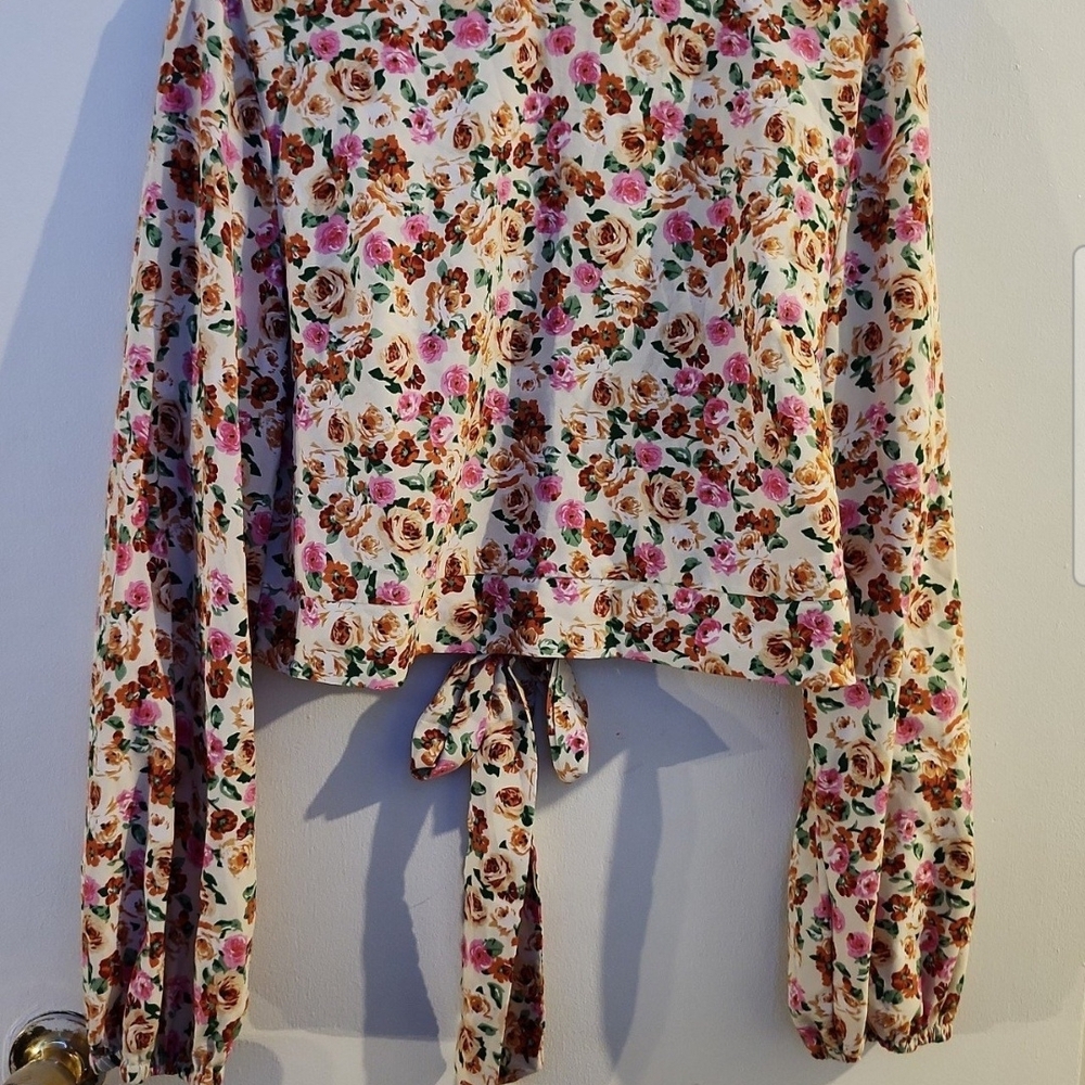 Floral Print Long Sleeve Blouse with Tie-Back